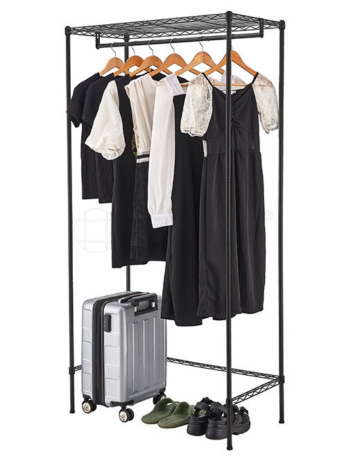 简约现代黑色烤漆碳钢衣橱架挂衣架带布罩衣柜-川井 (2)
