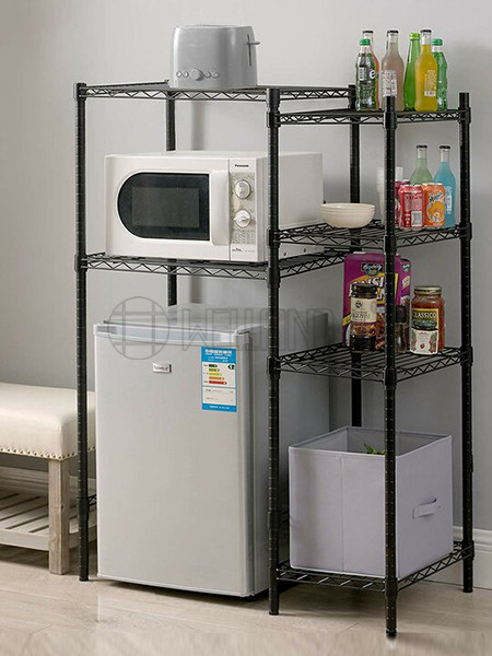 厨房连排多层置物架 黑色喷粉冰箱收纳架 可叠加组合式储物架 多用途 省空间（1）